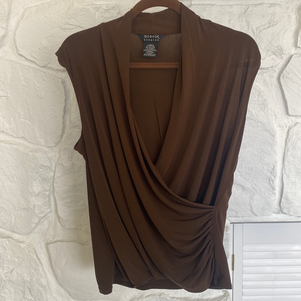 George Stretch V Neck Top  sleeveless brown XL